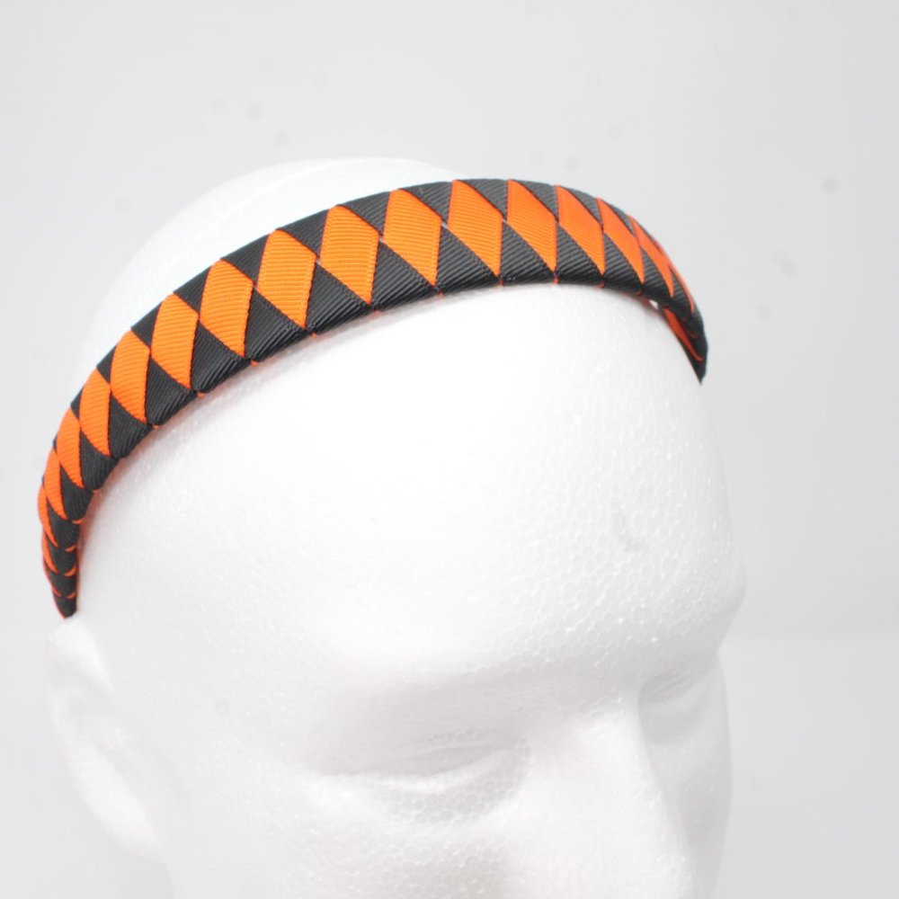 Handmade Diamond Pattern Orange Black Double Ribbon Headband SF Giants Handcraft - Picture 2 of 5